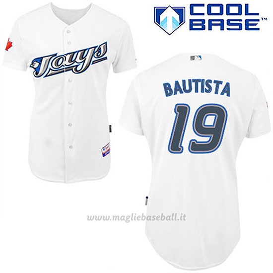 Maglia Baseball Uomo Toronto Blue Jays Bianco Jose Bautista Majestic Cool Base Giocatore